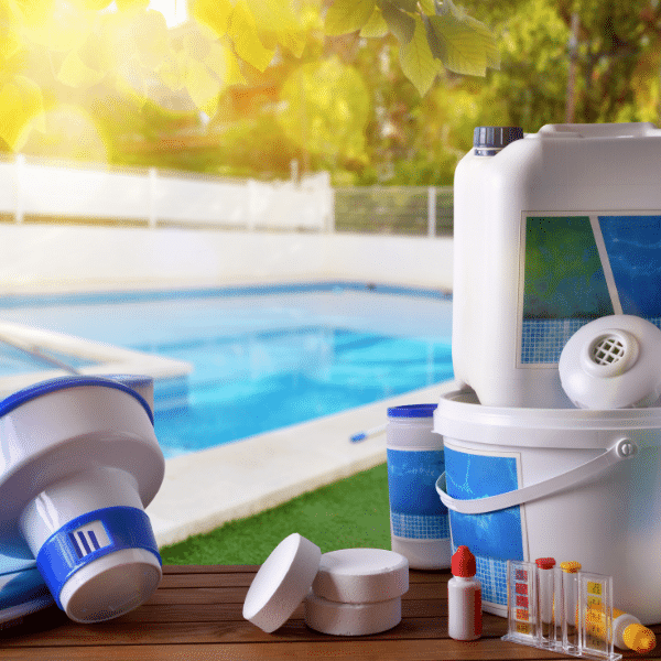 Pool equipment being winterized with pumps and filters serviced