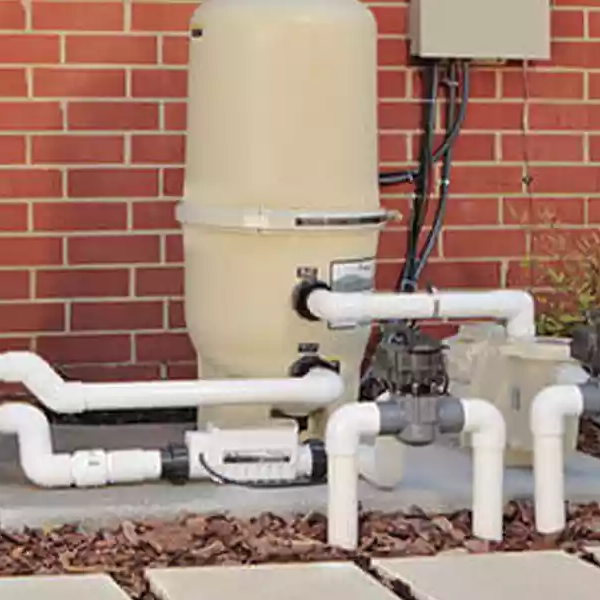 Natural gas pool heater connected to inground pool system